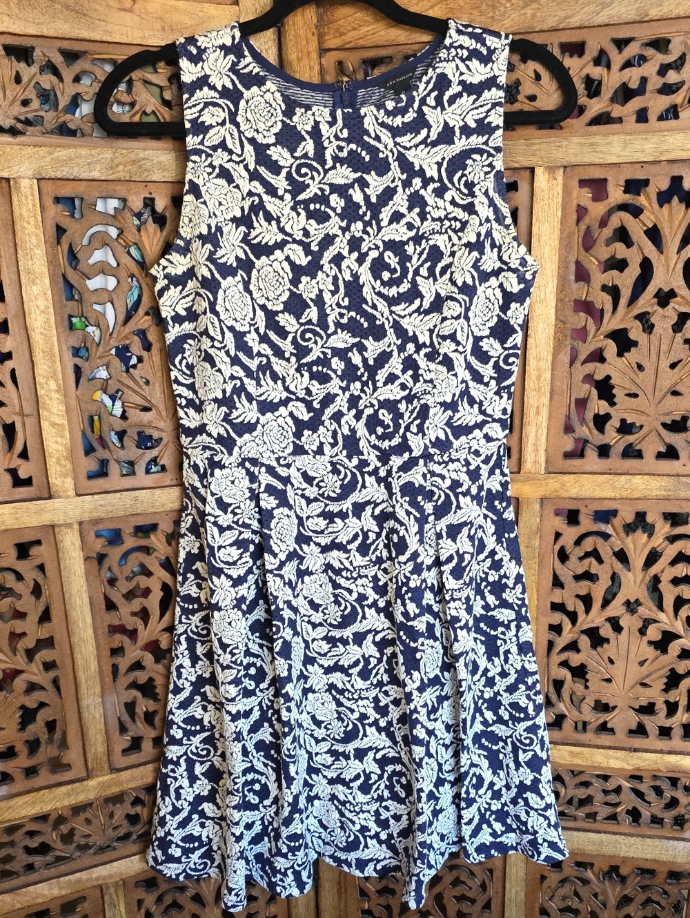 Ann Taylor Navy and White Floral Sleeveless Fit & Flare Dress
